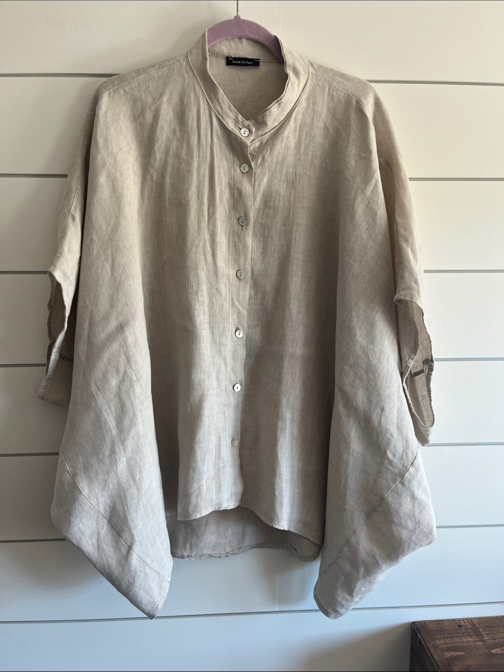 Italian Relaxed Oversized Linen Biege Top Size OSFM